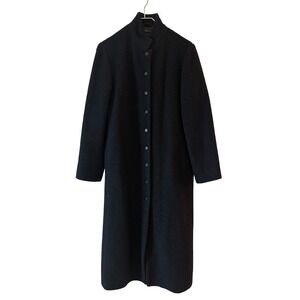 Sisley Womens Black Wool Blend Boucle Longline Mock Neck Coat Made in Italy XS